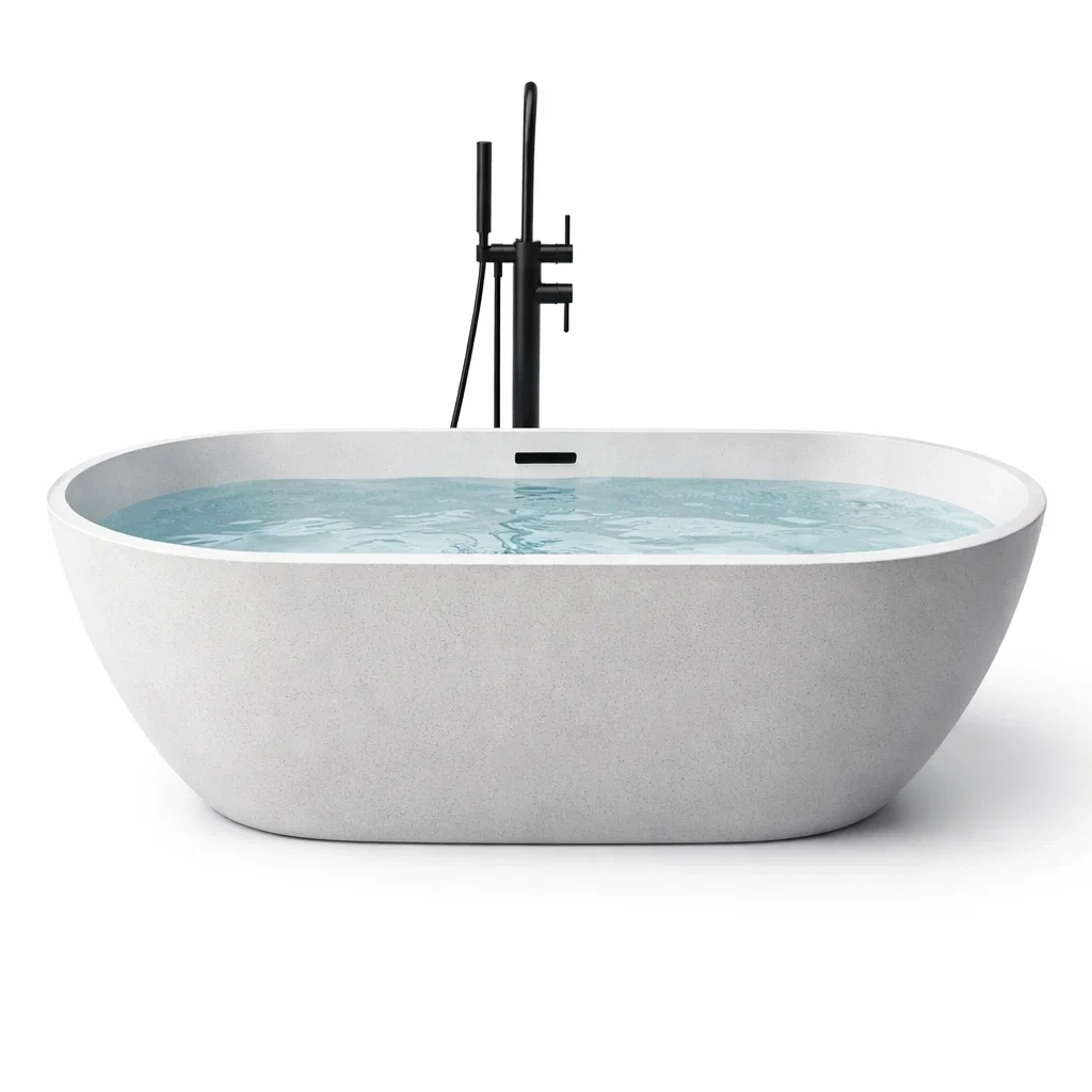 Freistehende Badewanne aus Mineralguss 170 cm Weiß-FURNIALUNO