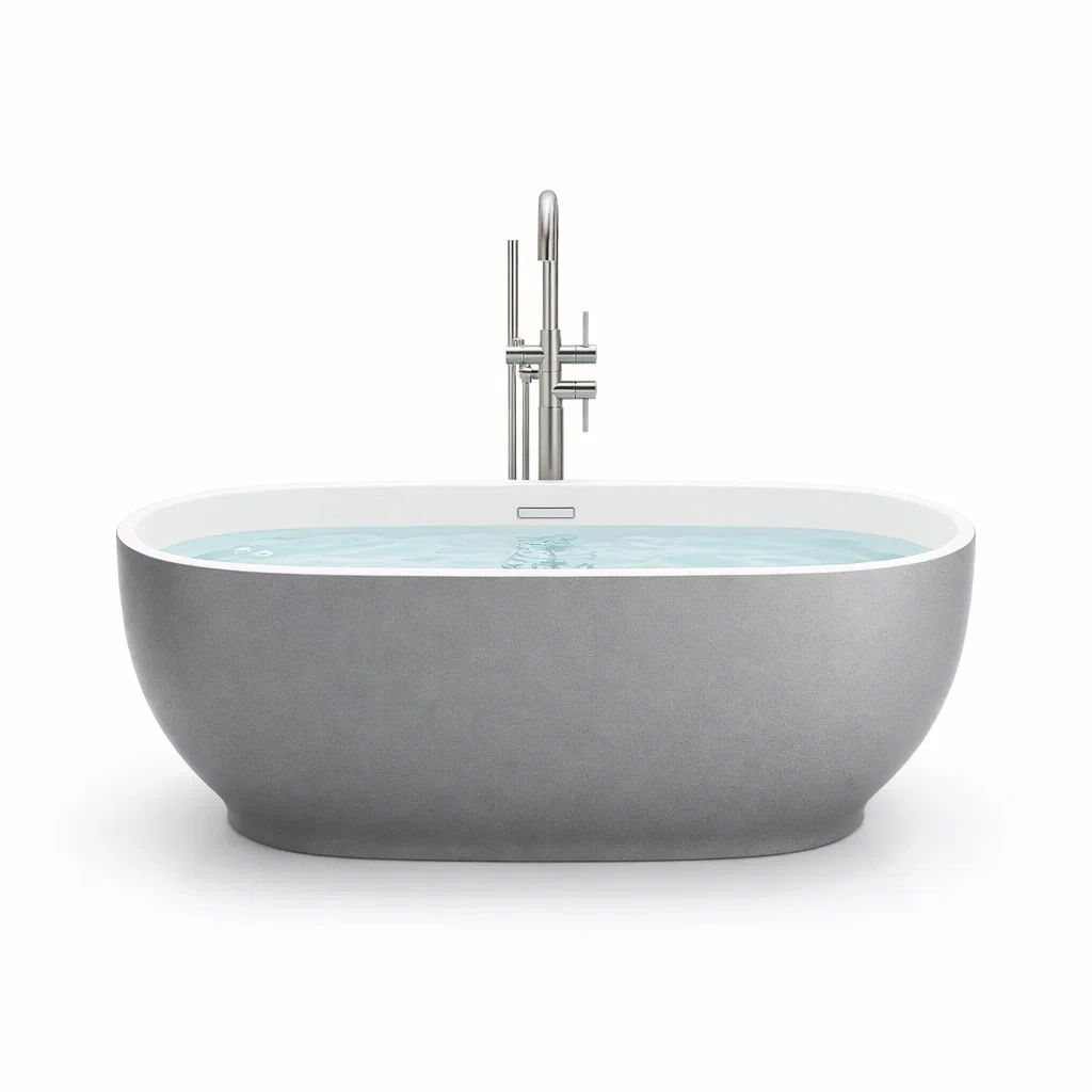 Freistehende Badewanne Oval Verstärktes Acryl 170x80x60 cm Grau-FURNIALUNO