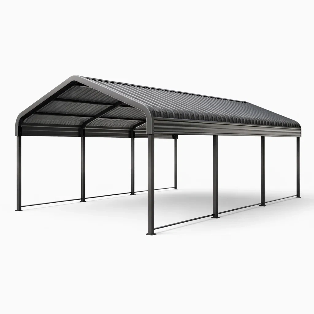 Stahl Carport mit gewölbtem Polycarbonat-Dach 6x3x2.7 m Anthrazit-FURNIALUNO