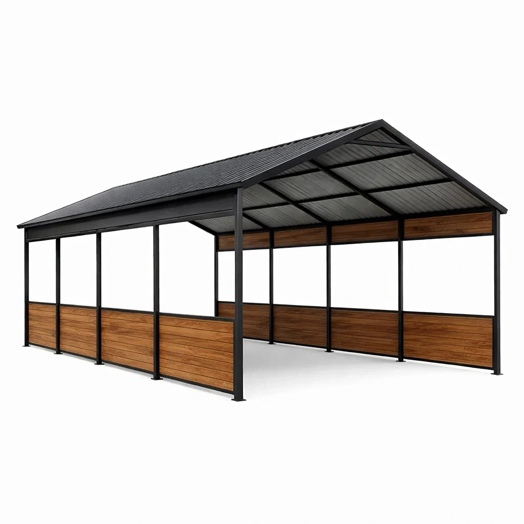 Carport mit verzinktem Stahlrahmen und Holzverkleidung 600x300x250 cm Grau/Braun-FURNIALUNO