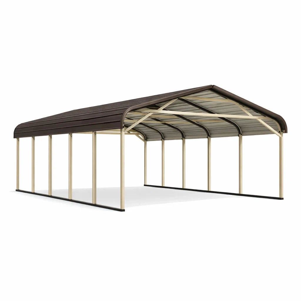 Carport mit Runddach Metall 6m x 3m Braun-FURNIALUNO