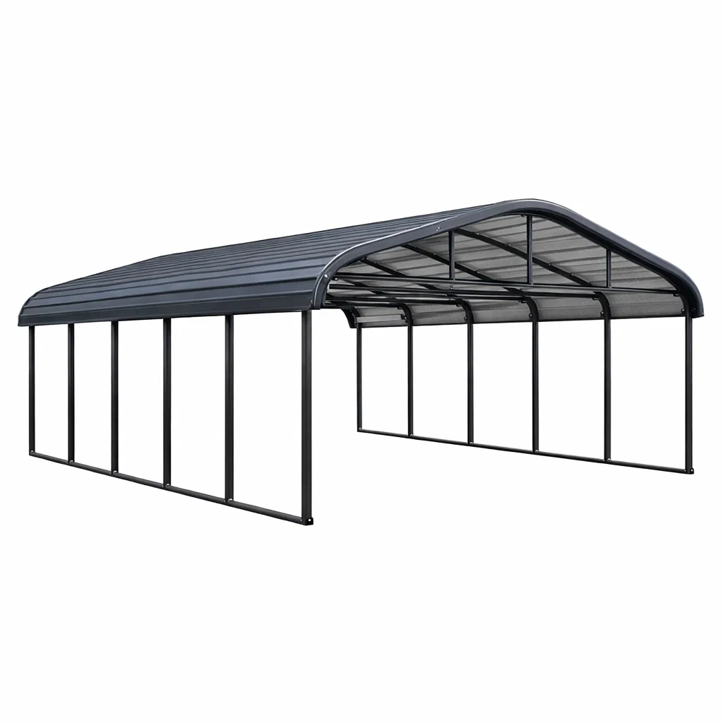 Stahl Carport mit gebogenem Dach 600x300x300 cm Anthrazit-FURNIALUNO