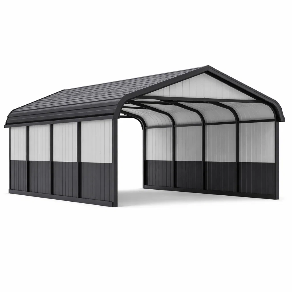 Metall Carport mit Polycarbonat Dach 500x300x260 cm Schwarz/Grau-FURNIALUNO
