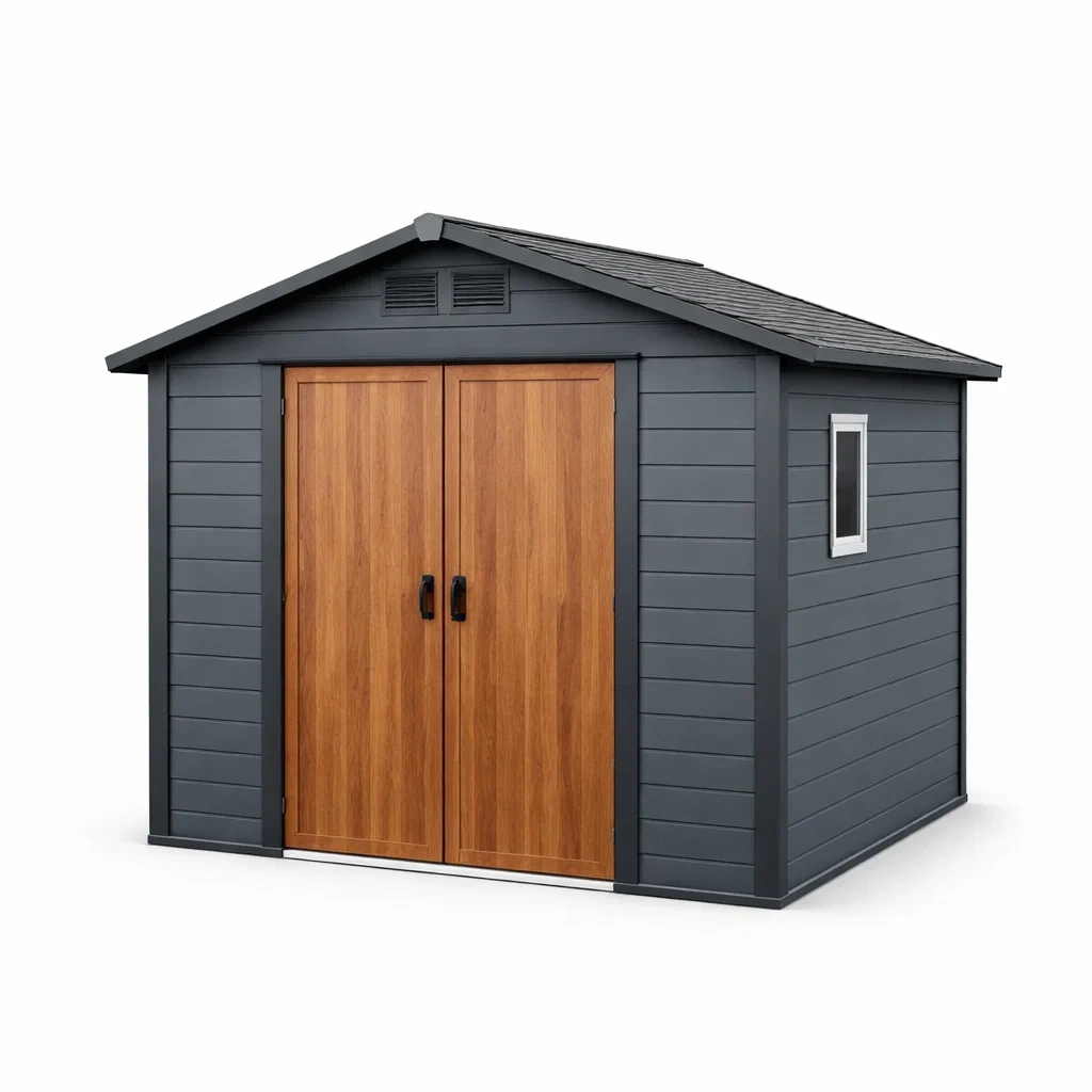 Kunststoff Gartenhaus 300x200x250cm Grau/Braun-FURNIALUNO