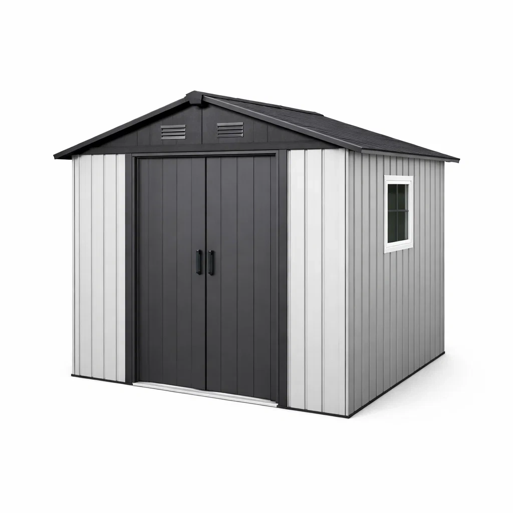 Kunststoff Gartenhaus 260cm x 240cm x 210cm Grau/Weiß-FURNIALUNO