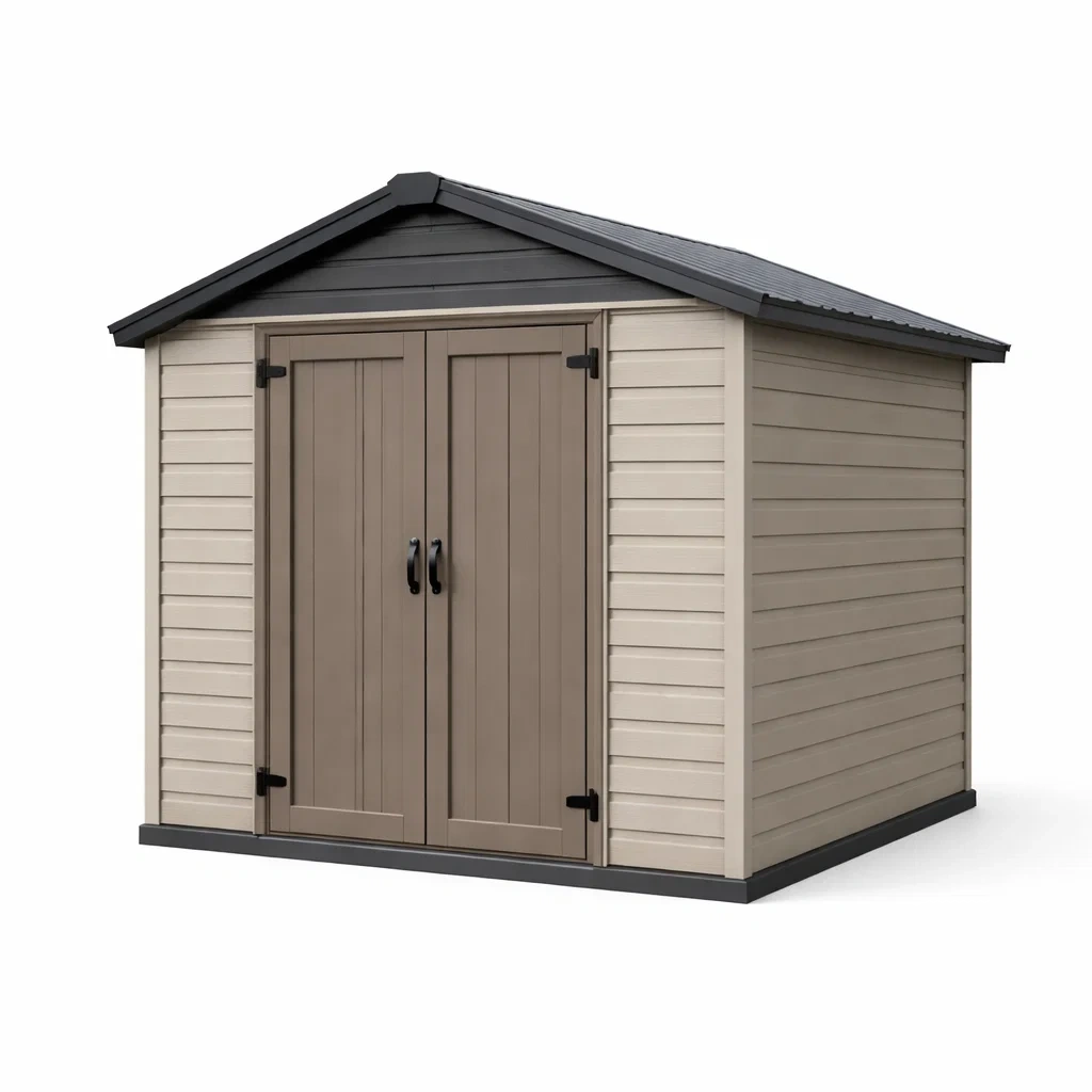 Kunststoff Gartenschuppen mit Stahlverstärkung Beige/Braun-FURNIALUNO