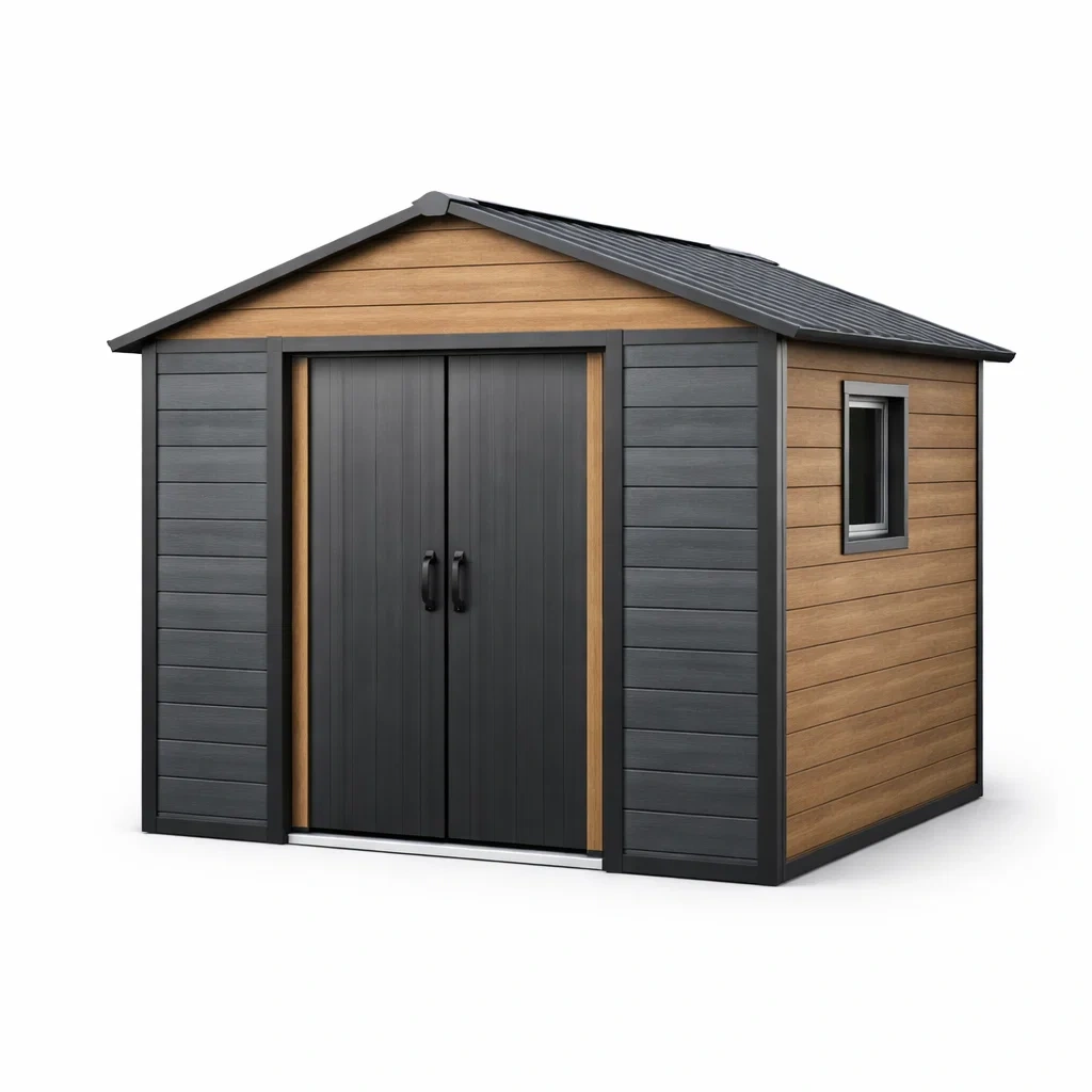 Kunststoff Gartenschuppen mit Fenster 300x200x250cm Braun/Schwarz-FURNIALUNO