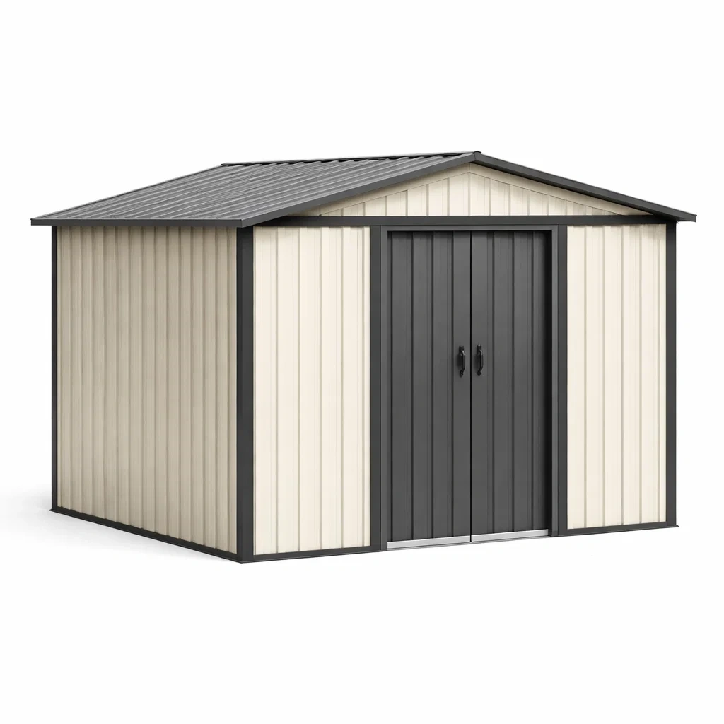 Metall Gartenhaus mit Satteldach Dunkelgrau/Beige 213x127x185 cm-FURNIALUNO