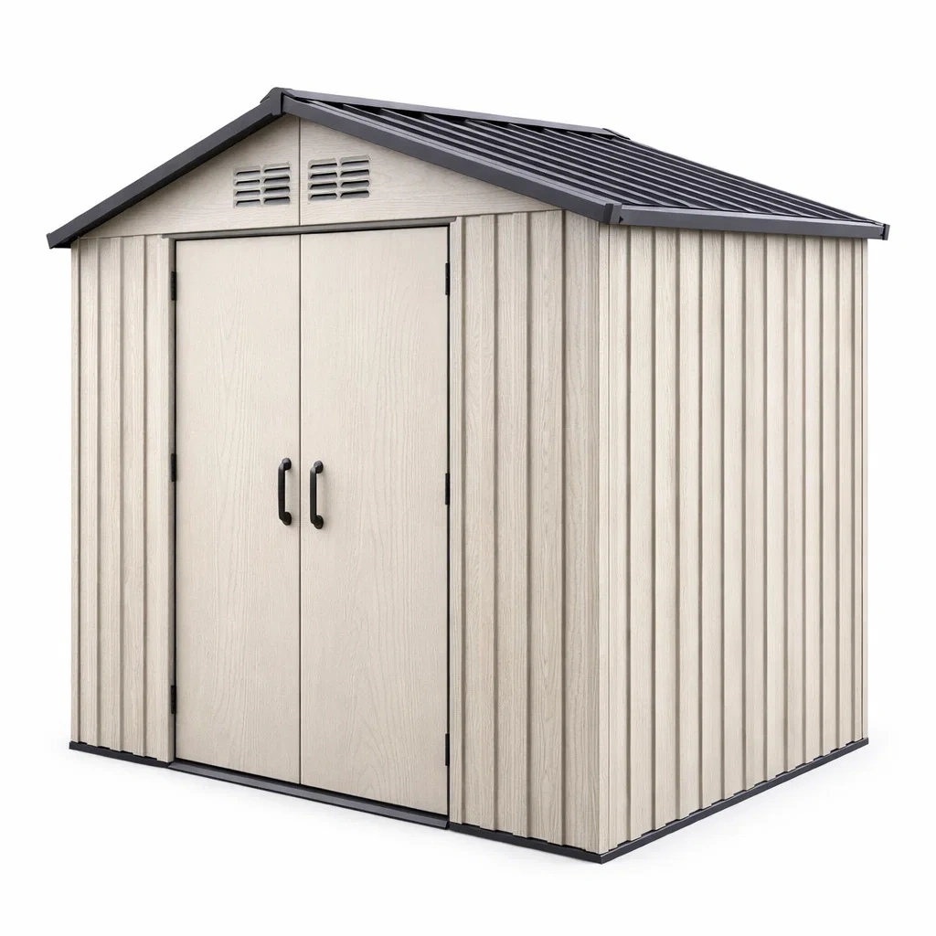 Kunststoff Gartenhaus mit Doppeltür und Satteldach Beige 210x130x192 cm-FURNIALUNO