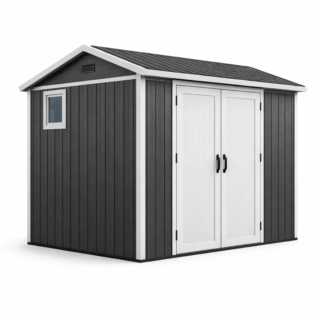 Kunststoff-Gartenschuppen mit Fenster 185x152x226 cm Schwarz/Weiß-FURNIALUNO