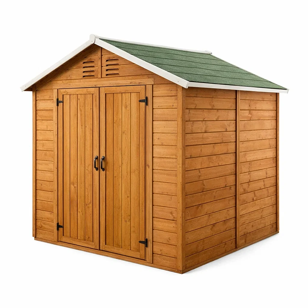 Holz Gartenhaus mit Doppeltüren und Satteldach Kiefernholz Natur/Grün-FURNIALUNO