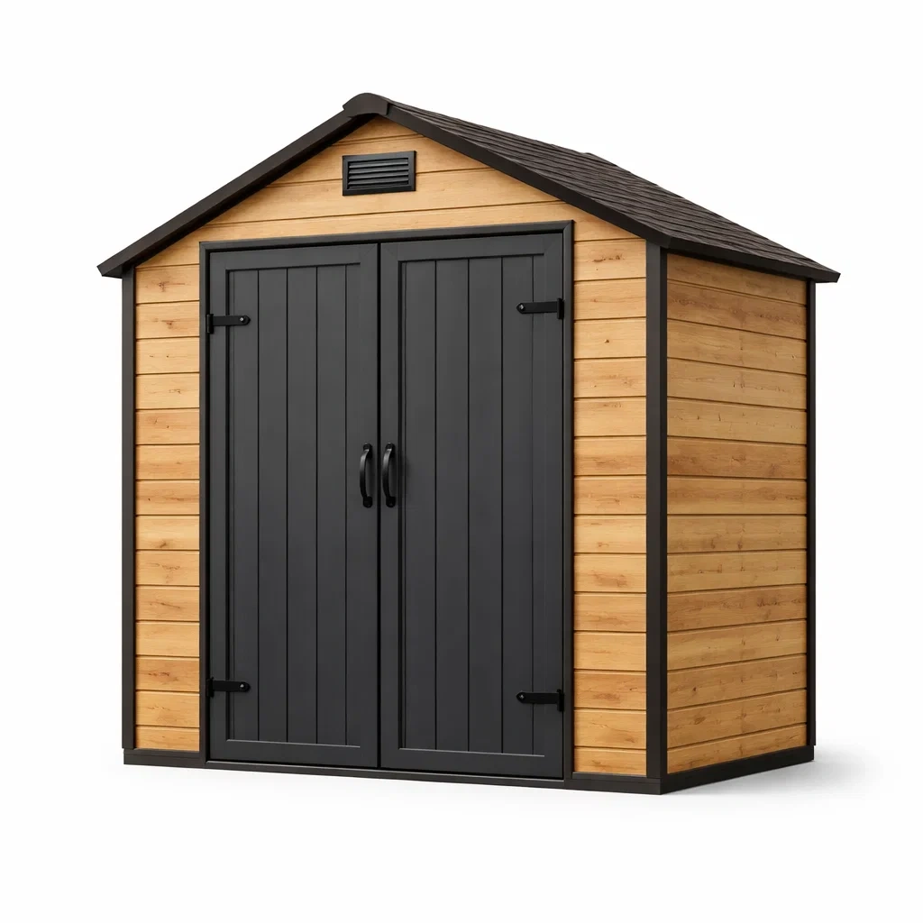 Gartenhaus aus Stahl und Holzoptik mit Doppeltür 213x130x189 cm Schwarz/Braun-FURNIALUNO