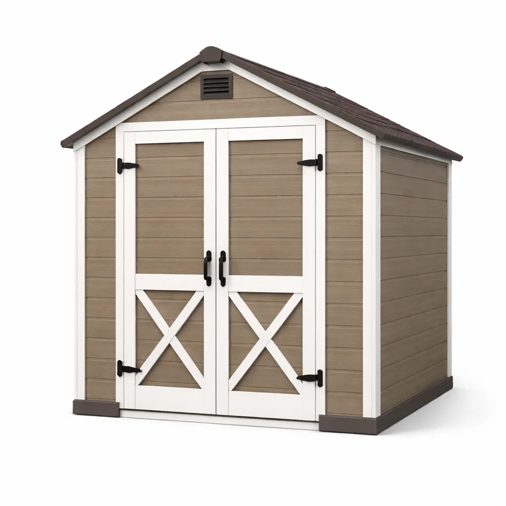 Gartenhaus aus Kunststoff 214cm x 130cm x 198cm Braun/Weiß-FURNIALUNO