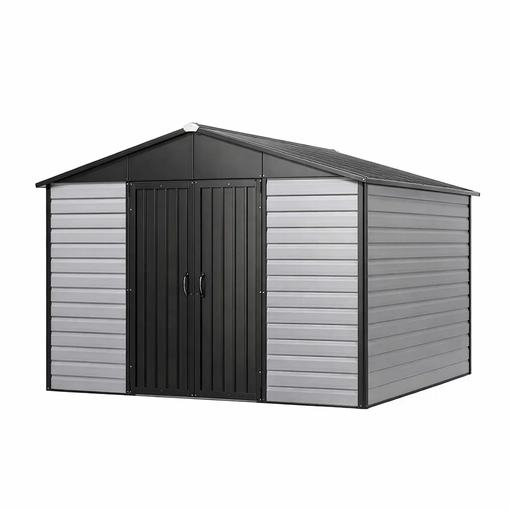 Metall Geräteschuppen 277x319x192 cm Grau/Schwarz-FURNIALUNO