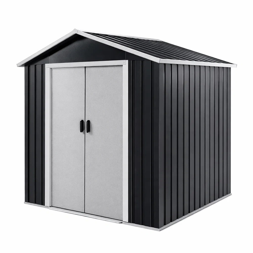 Metall Garten Geräteschuppen mit Satteldach Schwarz/Grau-FURNIALUNO