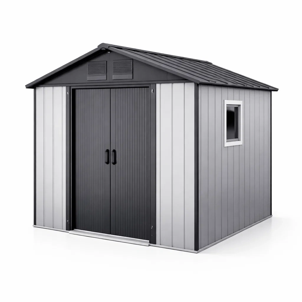 Metall Gartenhaus mit Fenster Grau/Anthrazit-FURNIALUNO