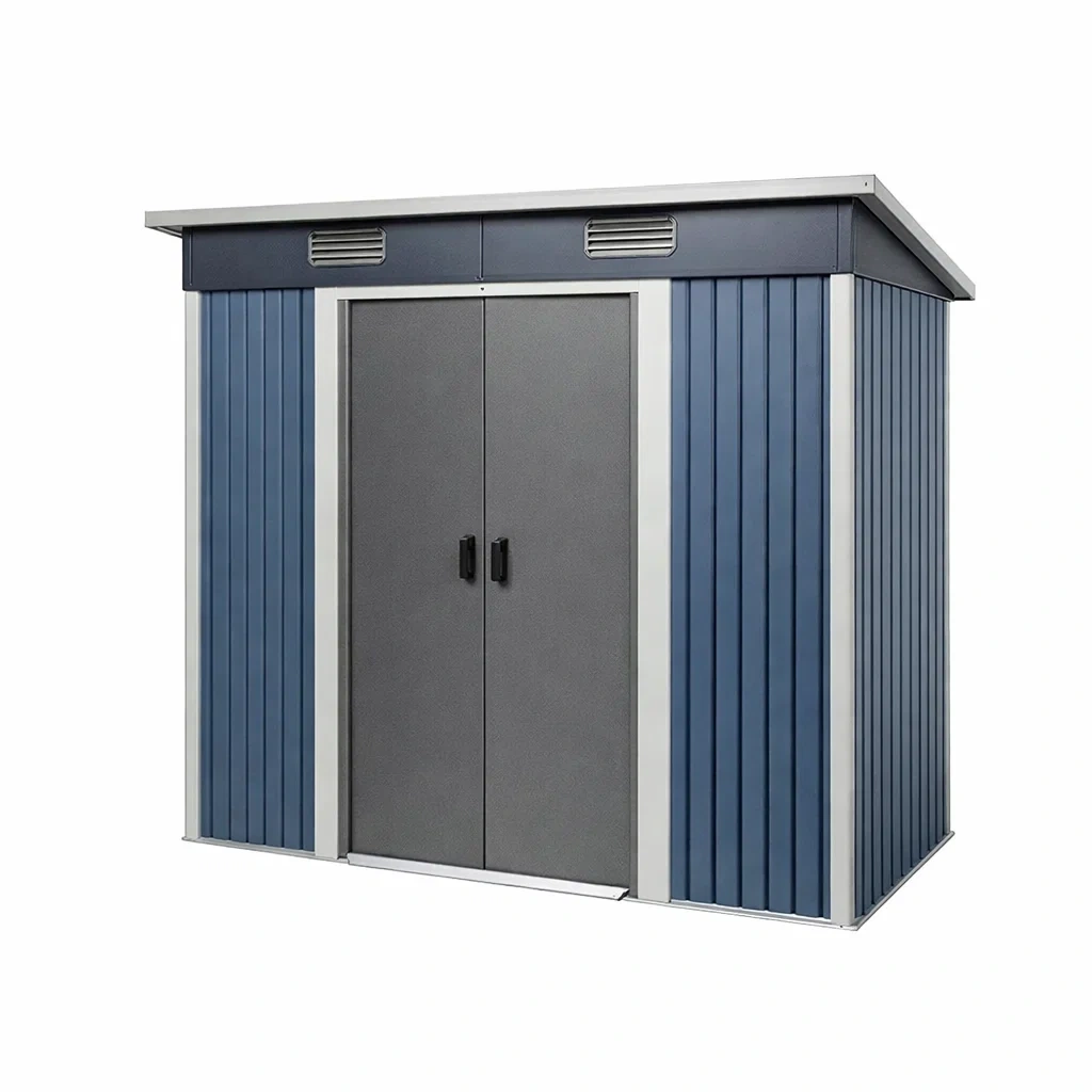 Stahl Gartenhaus mit Pultdach 213x130x173 cm Blau/Grau-FURNIALUNO