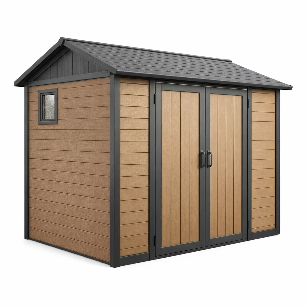 Gartenhaus aus Kunststoff in Holzoptik mit Fenster 185 x 152 x 226 cm Braun/Anthrazit-FURNIALUNO