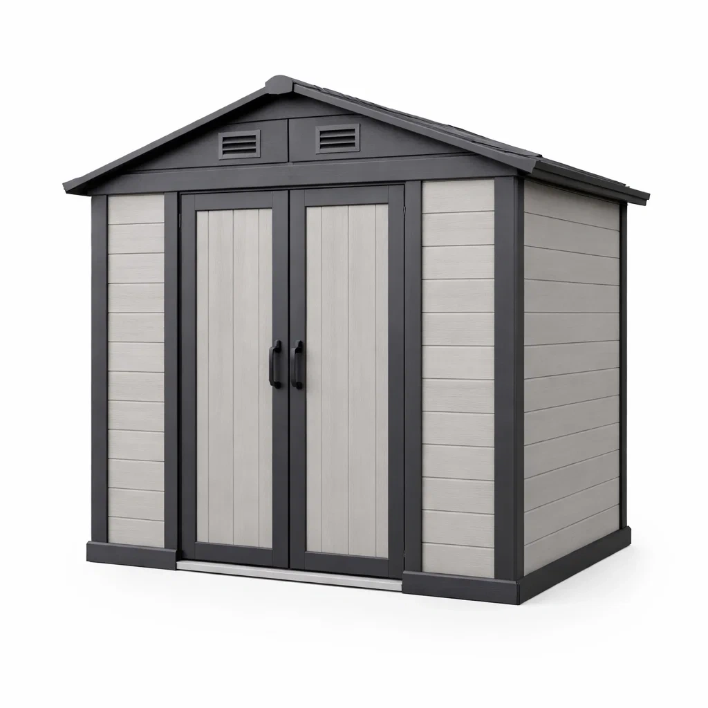 Gartenhaus Kunststoff 182 cm x 185 cm x 152 cm Grau und Schwarz-FURNIALUNO