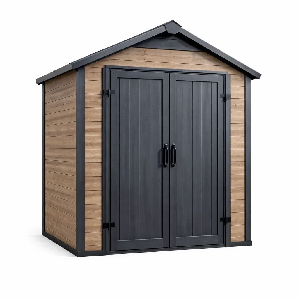 Gartenhaus aus Holz-Kunststoff-Verbund mit Satteldach 257x255x202 cm Braun/Anthrazit-FURNIALUNO