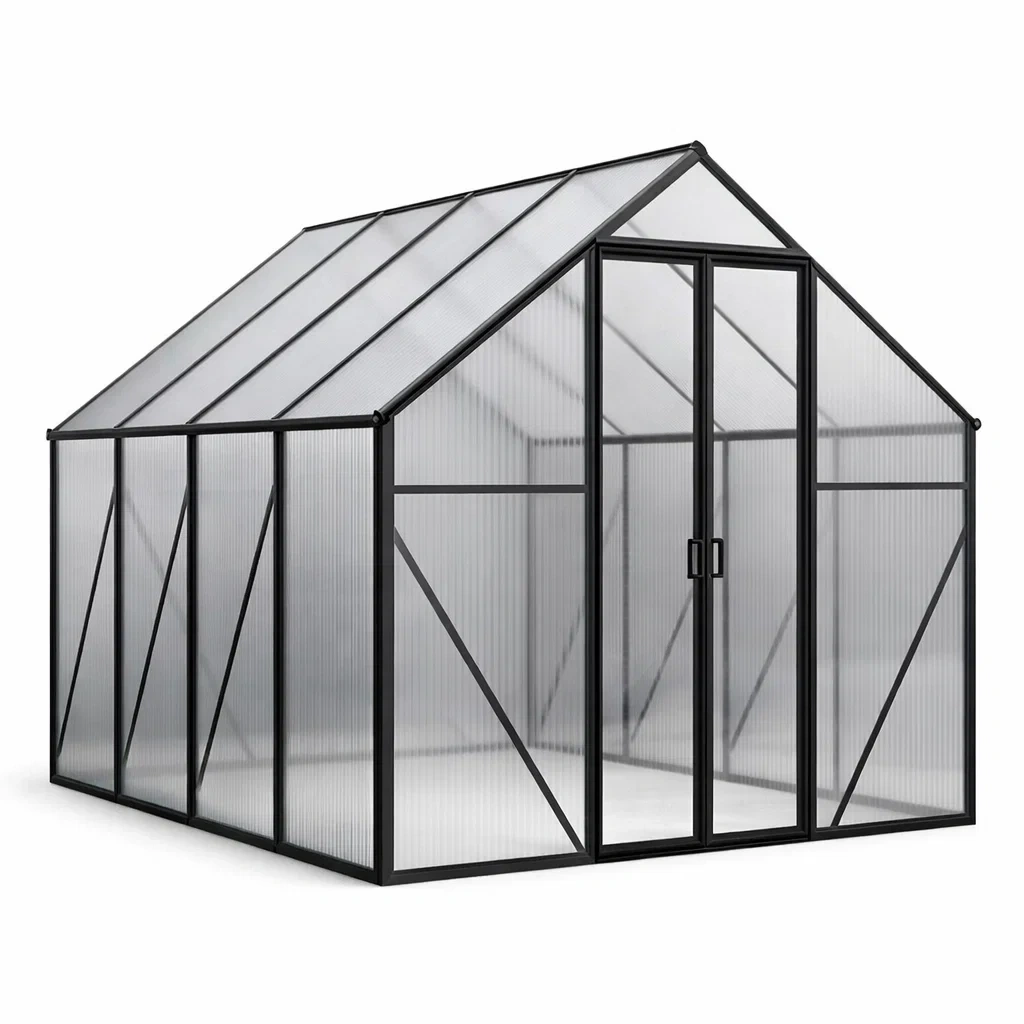 Gewächshaus Aluminium Polycarbonat 300x250x200 cm Schwarz-FURNIALUNO