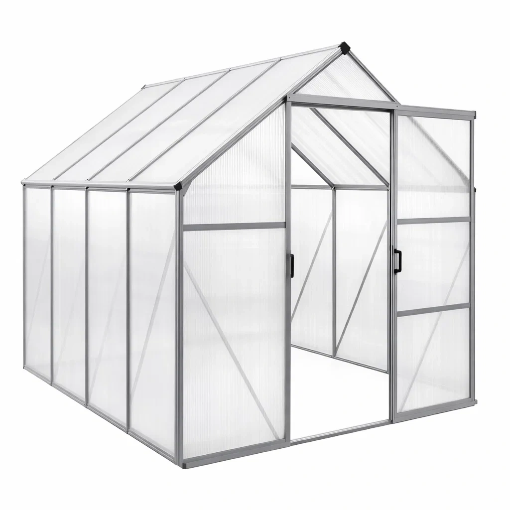 Gewächshaus Aluminiumrahmen Polycarbonat 190x190x195 cm Transparent-FURNIALUNO