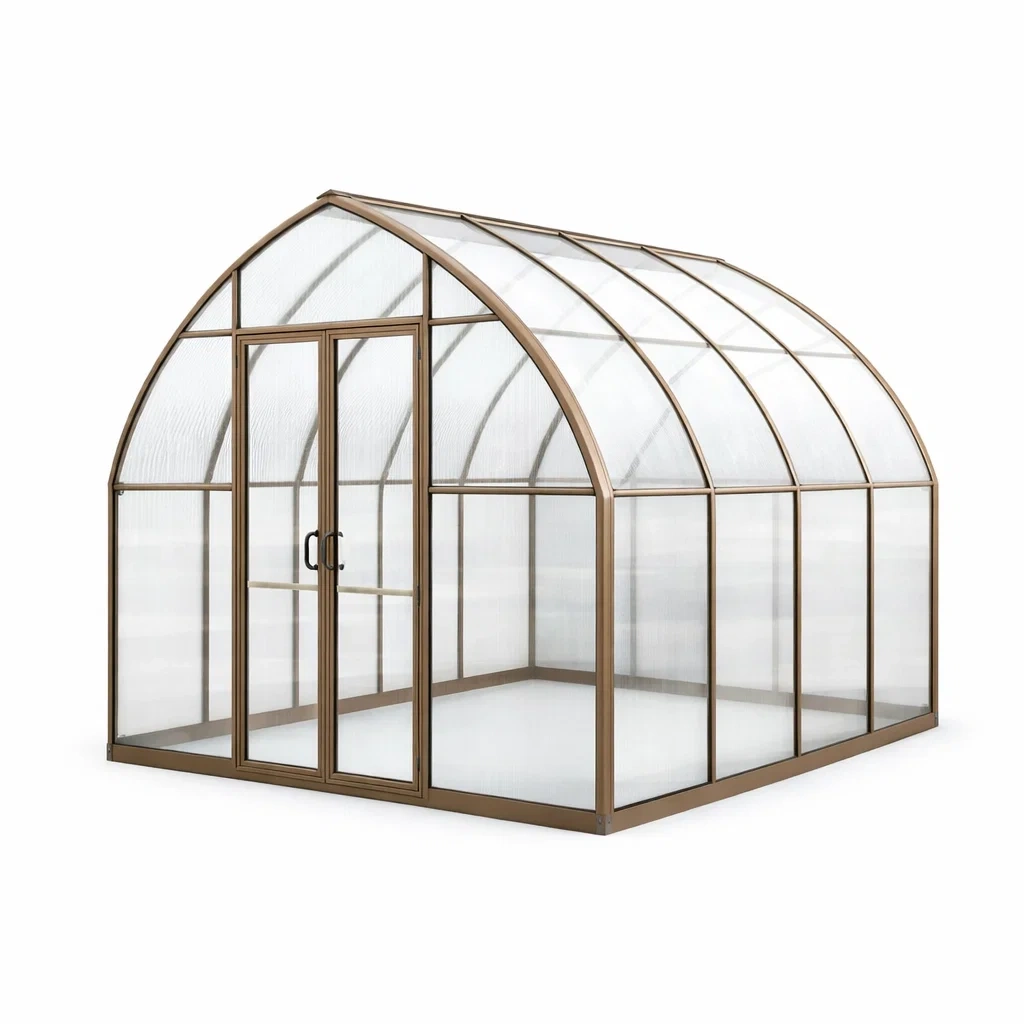 Gewölbtes Gewächshaus aus Polycarbonat und Aluminium 300x200x250 cm Klar/Braun-FURNIALUNO