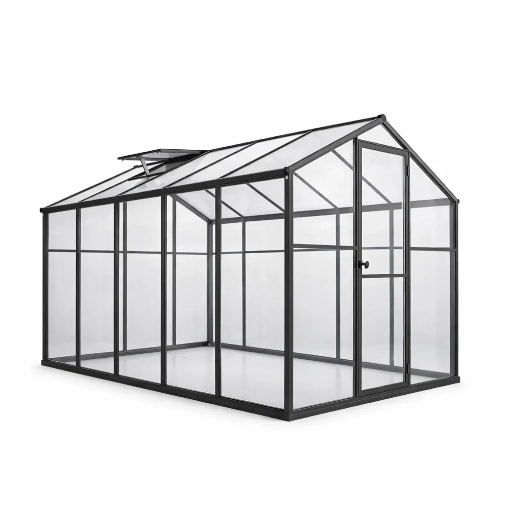 Aluminium Gewächshaus mit Polycarbonat Klar Anthrazit 370x185x195 cm-FURNIALUNO