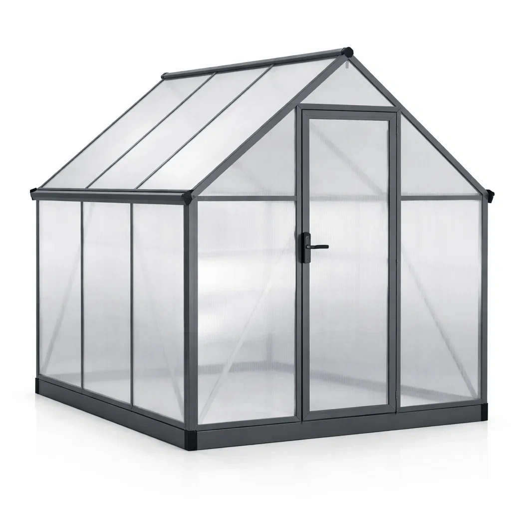 Gewächshaus Aluminium mit Polycarbonat 190x185x195cm Grau-FURNIALUNO