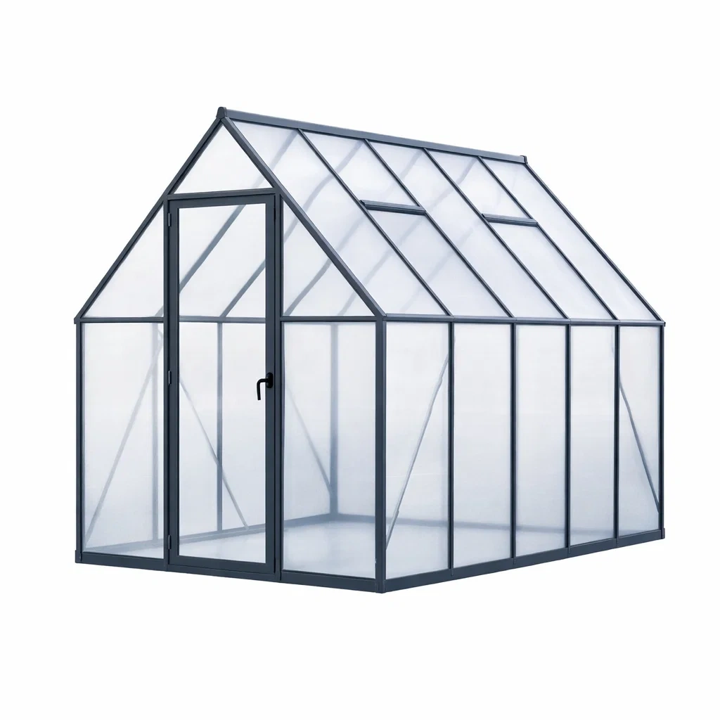 Gewächshaus Aluminium Polycarbonat Grau-FURNIALUNO