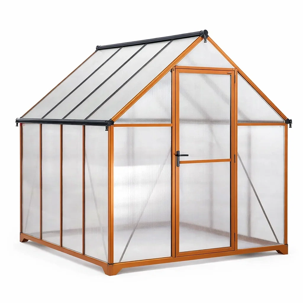 Aluminium Gewächshaus mit Polycarbonatplatten 250x190x195cm Braun-FURNIALUNO