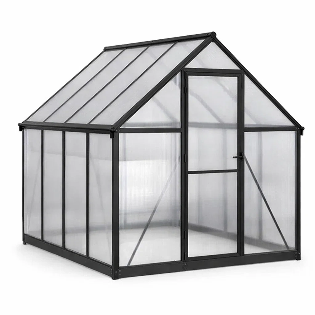 Gewächshaus Aluminium Polycarbonatplatten Schwarz 190x190x195 cm-FURNIALUNO