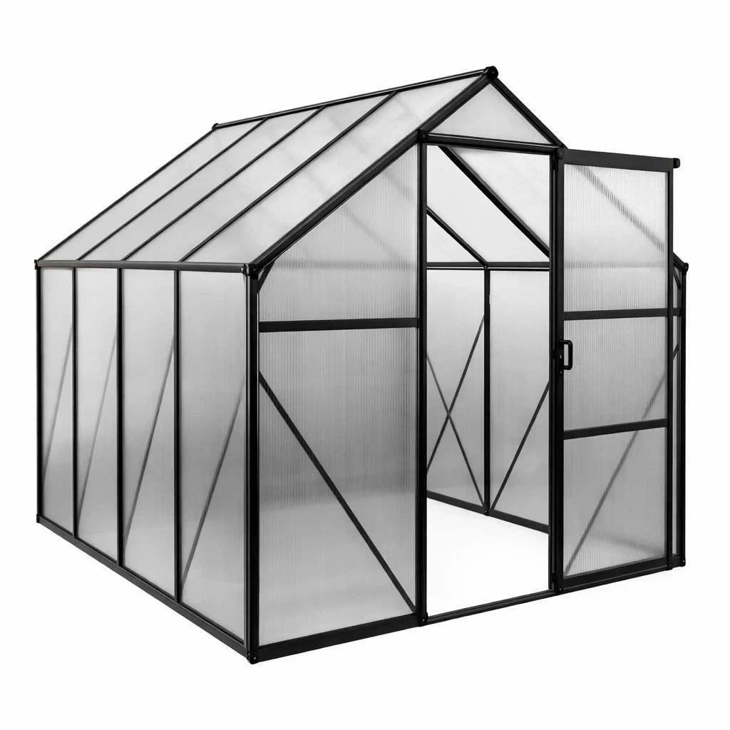 Gewächshaus Aluminium Polycarbonatplatten Schwarz-FURNIALUNO