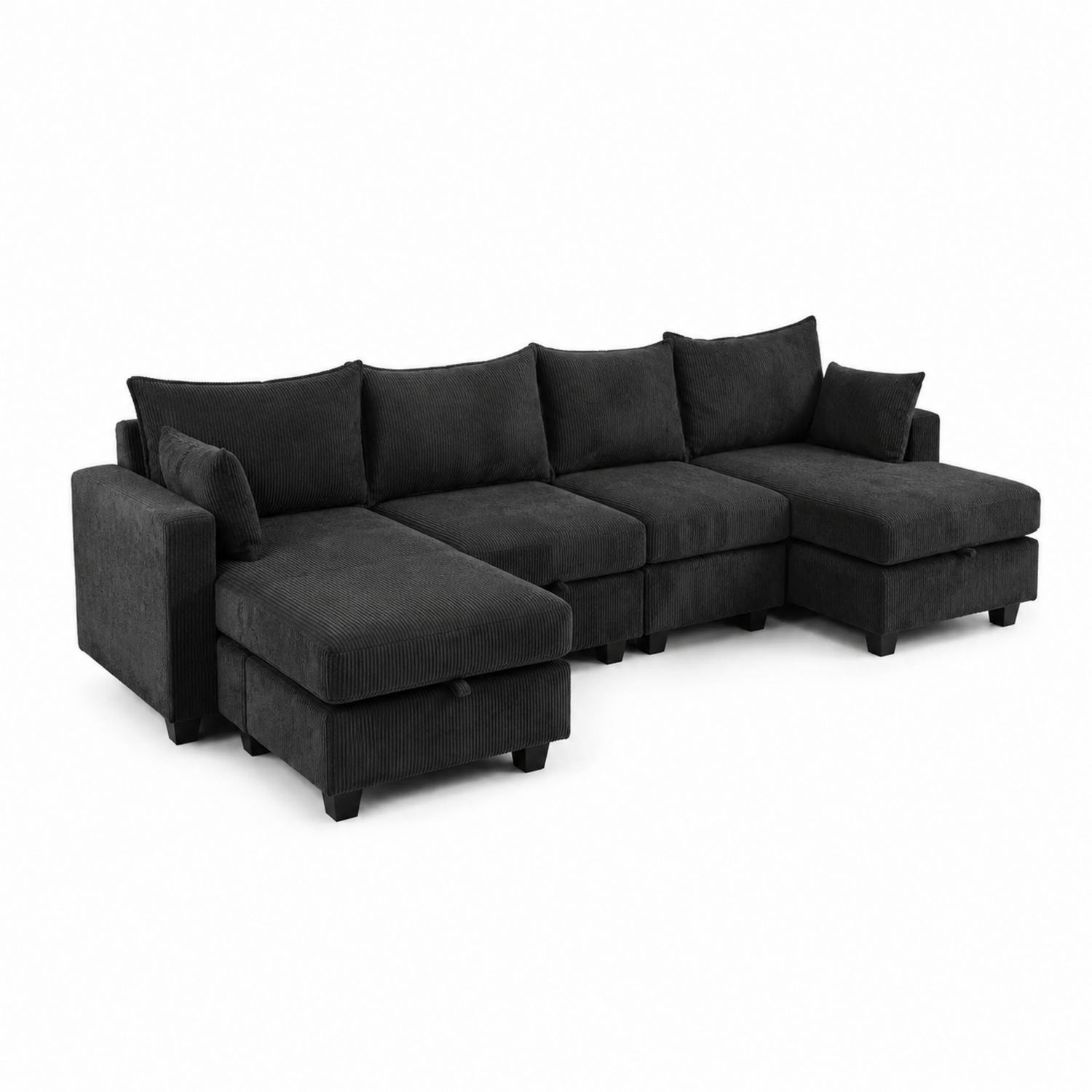 Sofá modular en L de pana Negro 325x163x85cm