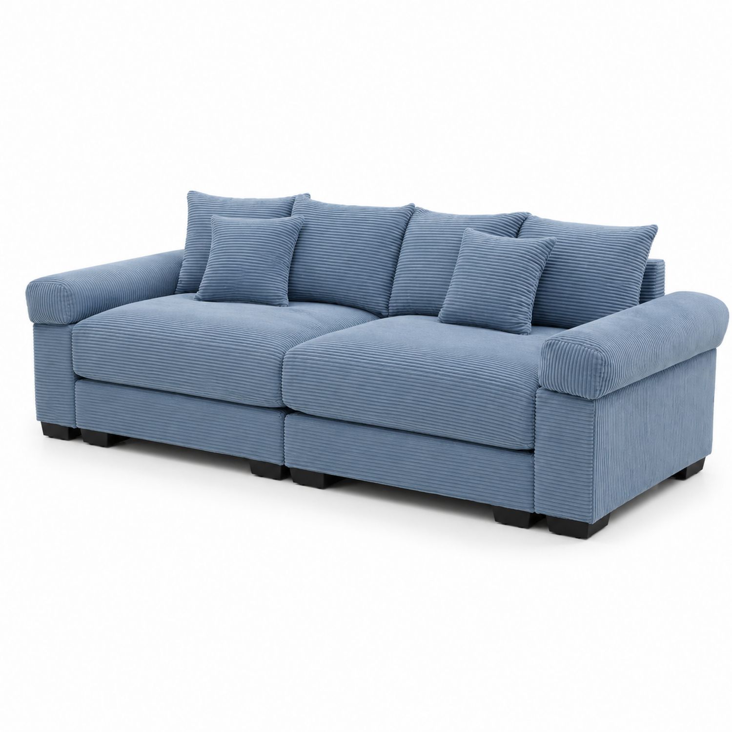 Sofá de Tela de Pana Azul con Cojines Decorativos