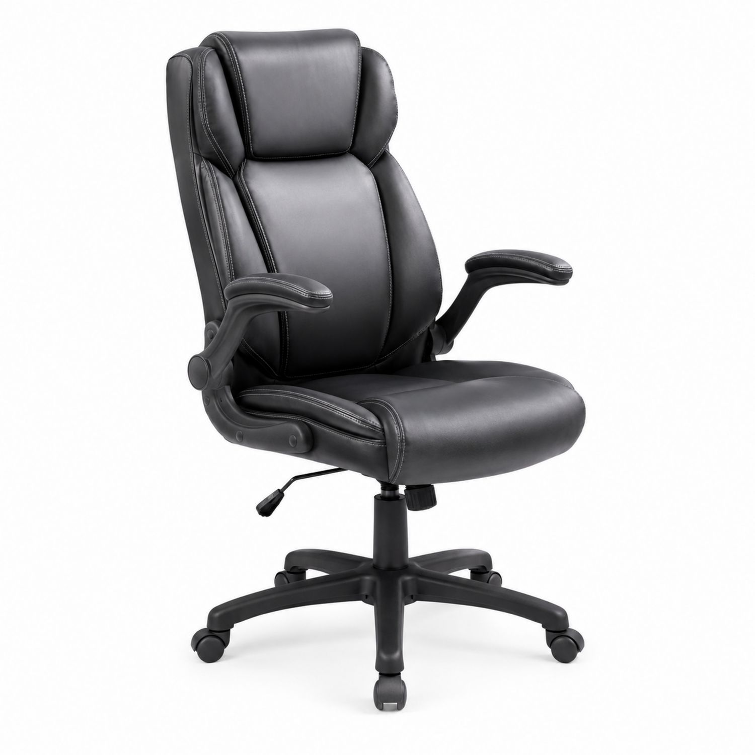 Silla de Oficina de Cuero Sintético Negro con Reposabrazos