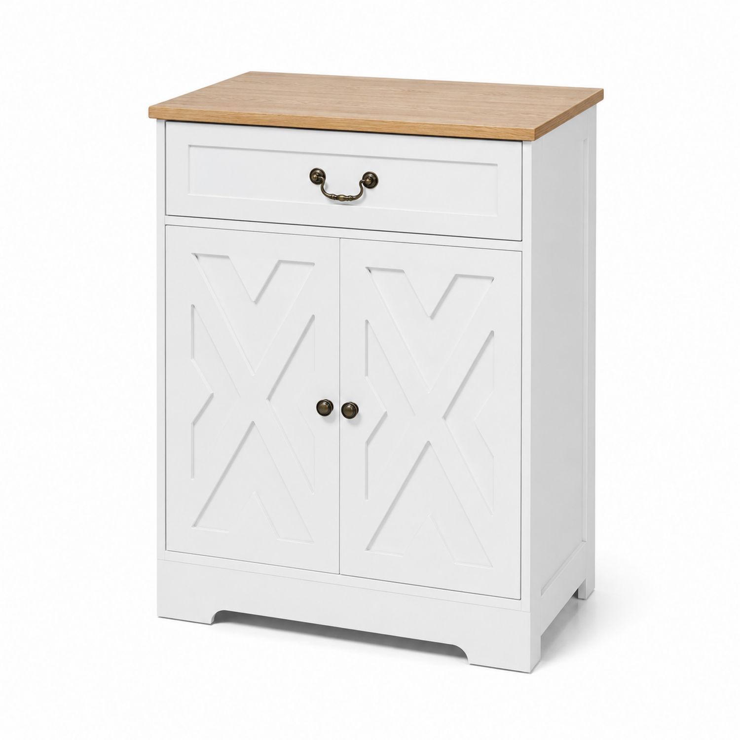 Aparador de MDF con Encimera de Roble Blanco 2 Puertas y Cajón 80x40x100cm