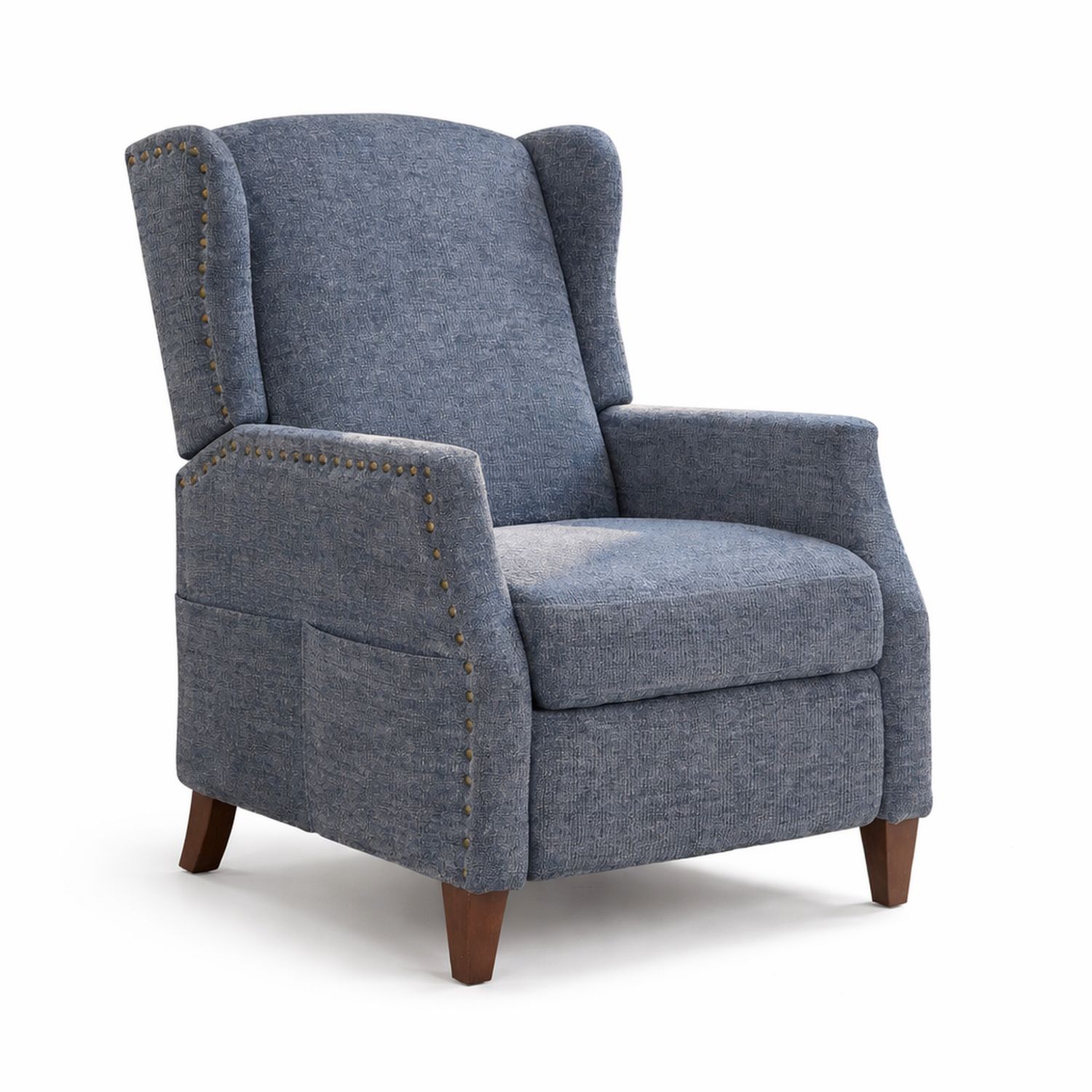 Sillón reclinable de tela y madera azul