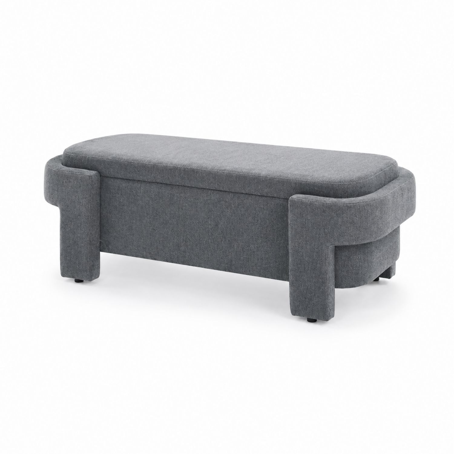 Banco tapizado en poliéster gris oscuro con almacenamiento 140x40x45 cm