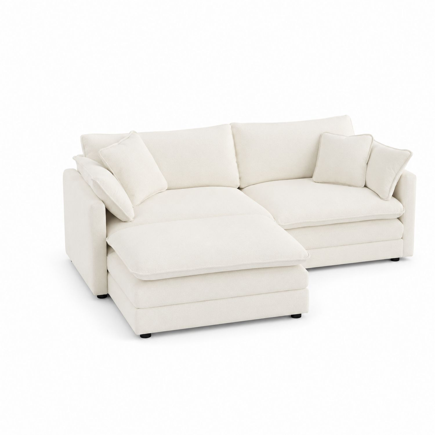 Sofá chaise longue en L 280x160x85 cm tela poliéster Crema