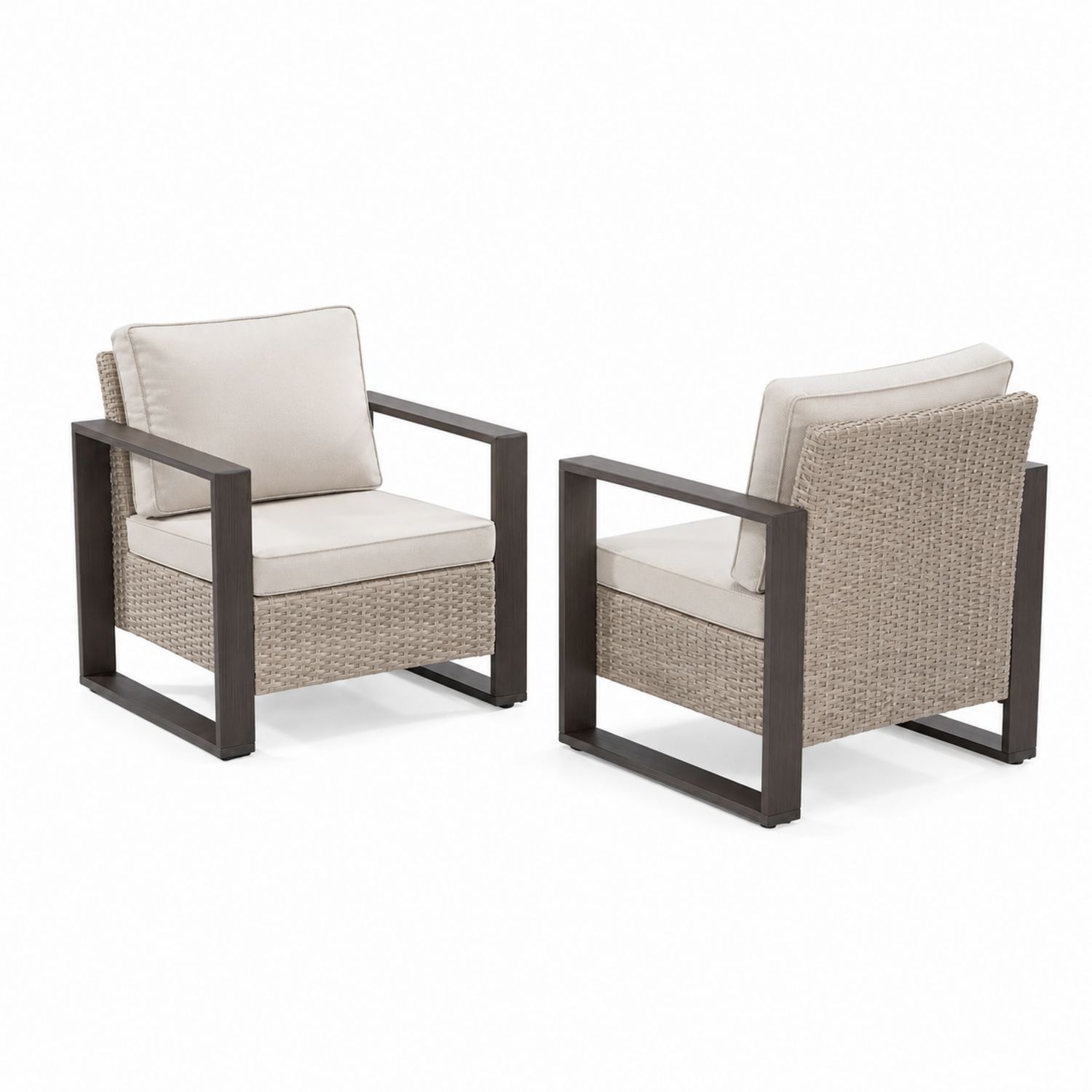 Conjunto de 2 sillones de aluminio y ratán sintético con cojines beige