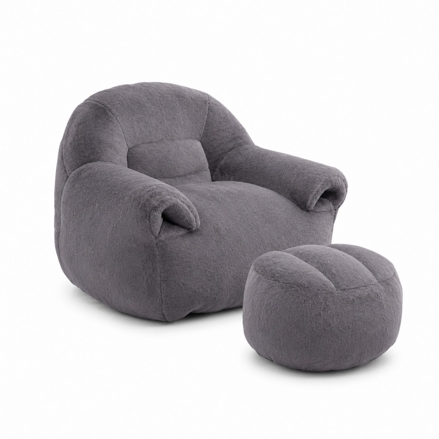 Sillón Puf de Tela Gris con Reposapiés