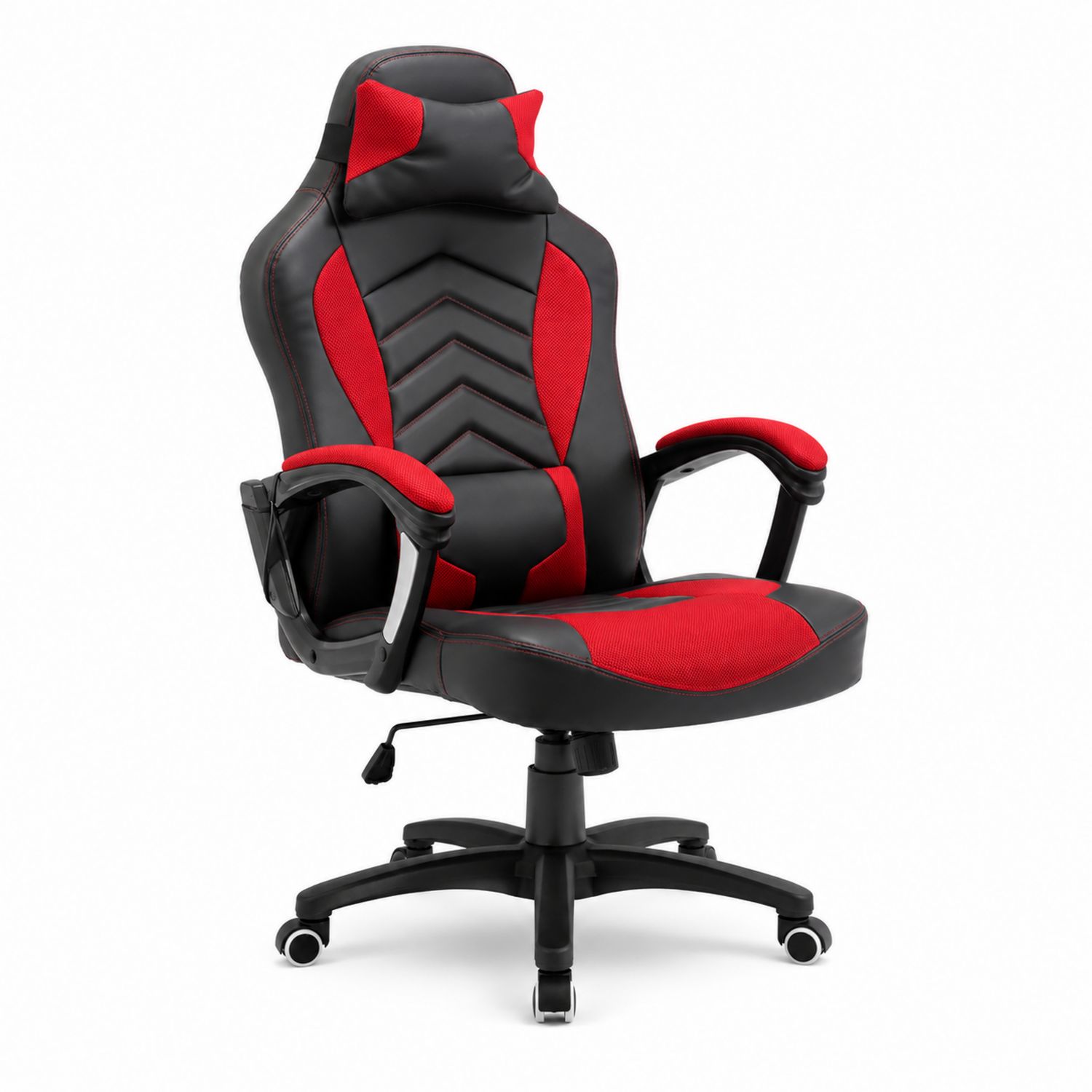 Silla de oficina ergonómica de cuero sintético y malla negro/rojo, ajustable