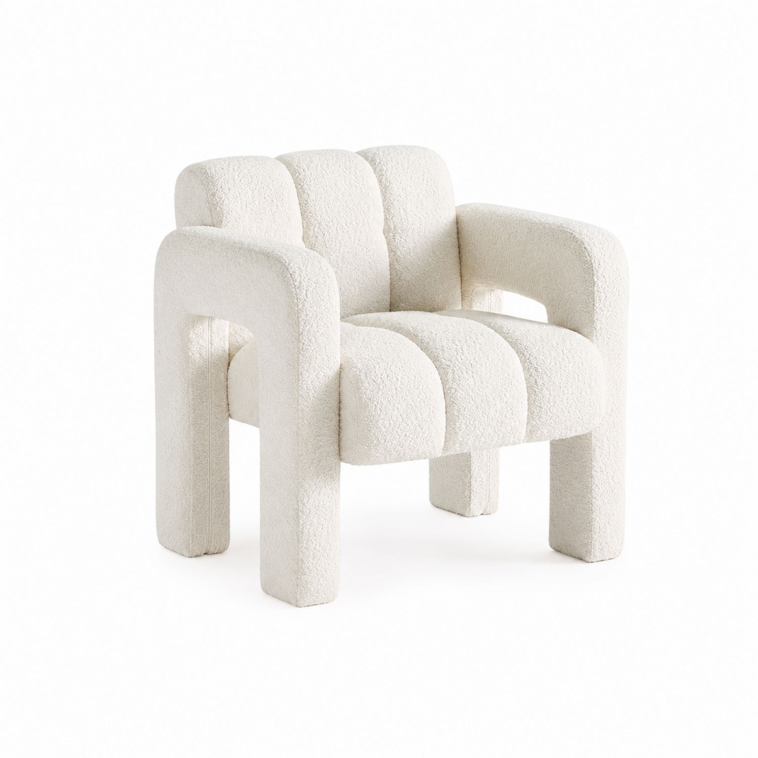 Silla acolchada de tela bouclé blanco 80x75x70 cm