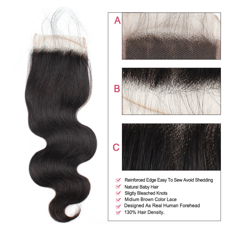 Lolly Hair Body Wave Lace Closure 1Pc Peruvian Virgin Human Hair Weave Closure