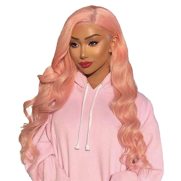 Pink Body Wave Human Hair Wigs Red Blue 13x4 Lace Front Wig Transparent Lace Frontal Wig - LollyHair