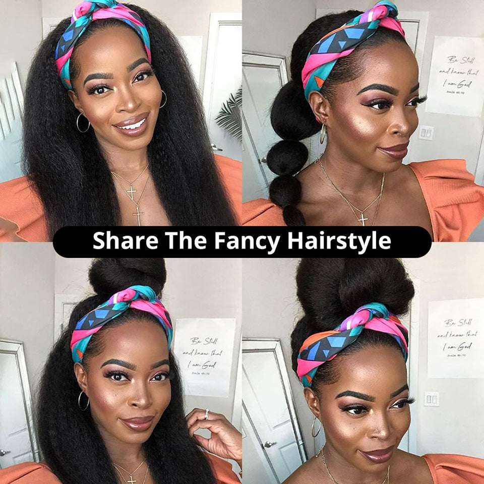 Yaki Headband Wig Glueless Lace Front Human Hair Wigs Kinky Straight Headband Wig - LollyHair