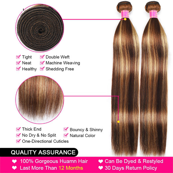Highlight Ombre Bundles with Lace Closure Brazilian Hair Bone Straight Bundles with Closure - LollyHair