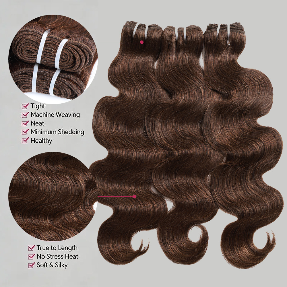 15A #4 Brown Body Wave Bundles with 2x6 Lace Closure Chocolate Brown Colored Human Hair Bundles with Closure Upgrade Remy Hair for Sew In