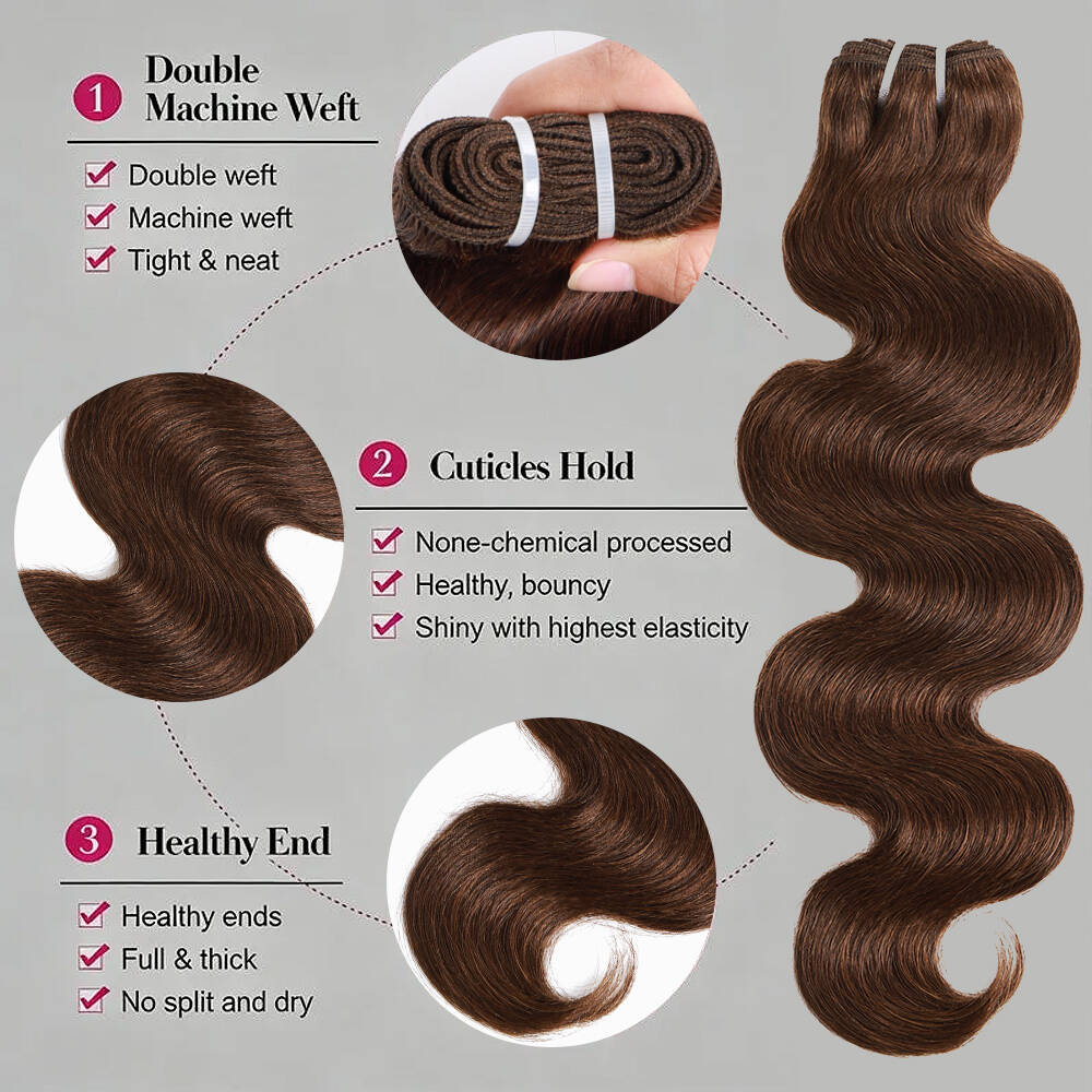 15A #4 Brown Body Wave Bundles with 2x6 Lace Closure Chocolate Brown Colored Human Hair Bundles with Closure Upgrade Remy Hair for Sew In
